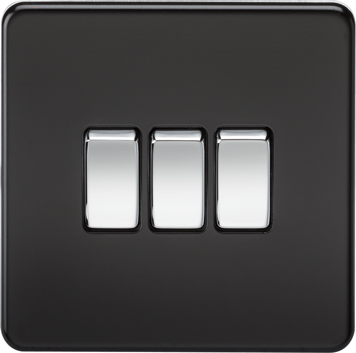 Screwless 3 Gang Switch | Matt Black Chrome Rocker